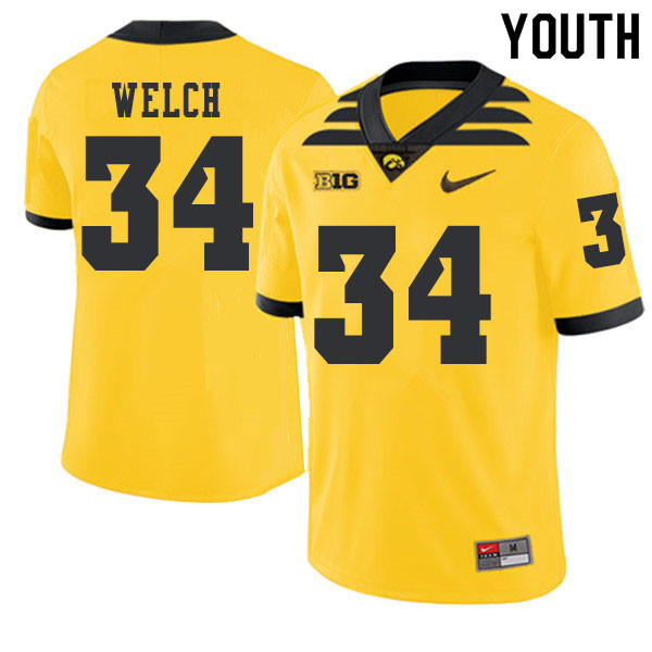 2019 Youth #34 Kristian Welch Iowa Hawkeyes College Football Alternate Jerseys Sale-Gold